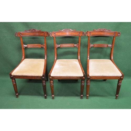 24 - Set of six 19th century mahogany dining chairs having carved top rails with carved and reeded back r... 