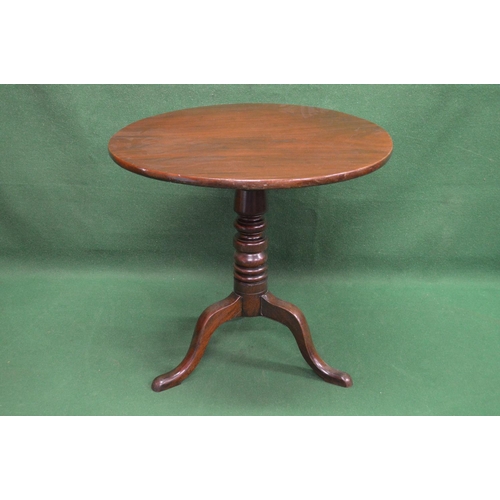 27 - 19th century mahogany tip top occasional table the top supported by a turned column leading to three... 