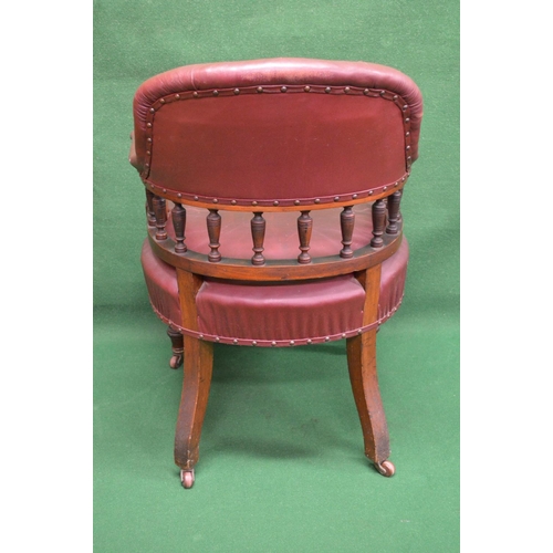 9 - 19th century walnut framed tub office desk chair having padded button back and padded arms supported... 