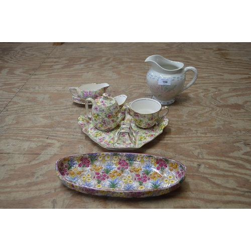 194 - Royal Winton Tea For One set comprising: teapot, cup, milk jug, sugar bowl and toast rack together w... 
