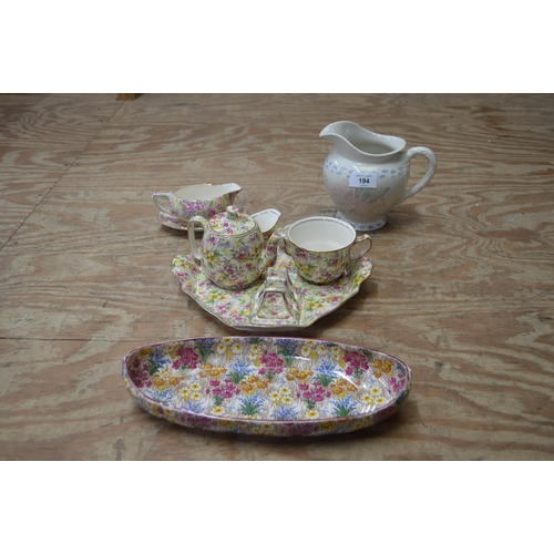 194 - Royal Winton Tea For One set comprising: teapot, cup, milk jug, sugar bowl and toast rack together w... 