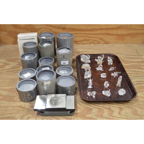 201 - Collection of fifteen Swarovski figures in original boxes and stands to include: hedgehog, butterfly... 