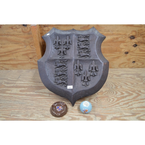 211 - Oak carved shield shaped crest for Christ College, Cambridge - 24.5