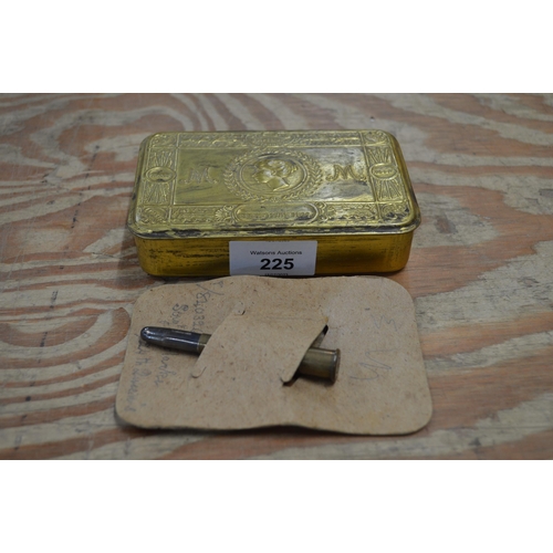 225 - Princess Mary 1914 Christmas tin containing silver tip pencil on original card