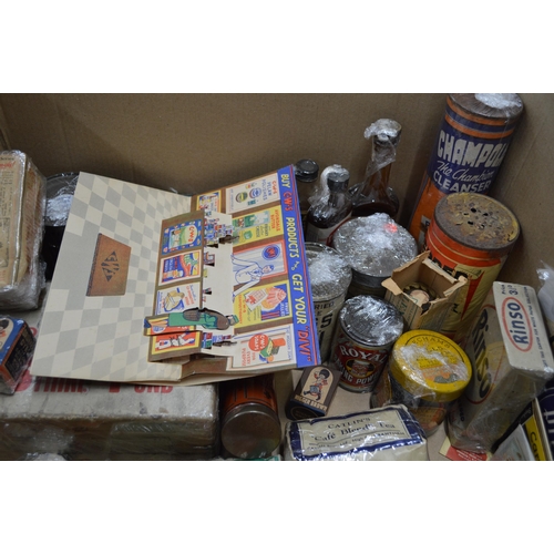 235 - Box containing a quantity of advertising to include: Lifebuoy Soap, Pepper Dust, Drummer Dye, Smiths... 