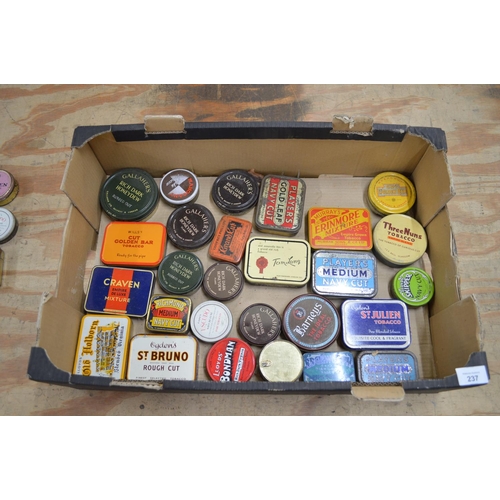 237 - Box containing a quantity of tobacco tins to include: Craven, Four Square and Clarkes Carlton etc