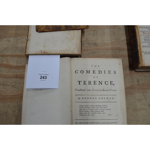 243 - Single volume of An Apology For The Life Of Mr Colley Cibber and two volumes of The Comedies Of Tera... 