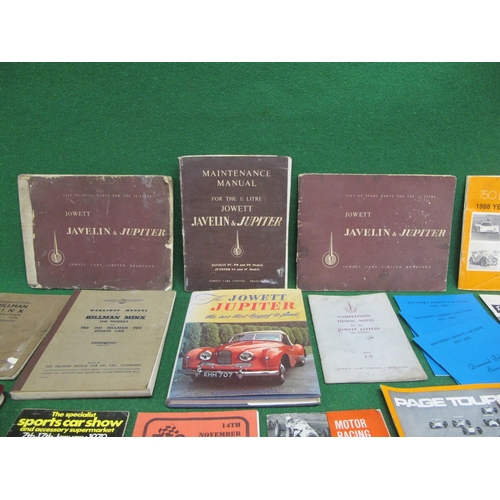 102 - Maintenance manuals, spares lists, book and tuning notes for Jowett Javelin and Jupiter, instruction... 