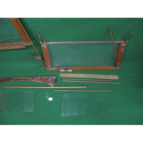 104 - Brass, wood and glass windscreen parts for Veteran/Vintage vehicles - makes unknown.  Glass measurem... 