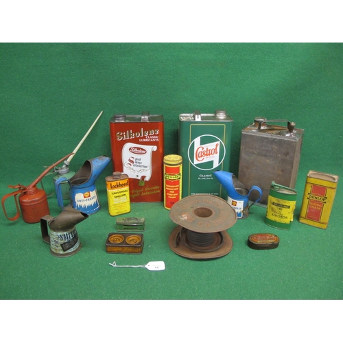 11 - Box of oil cans and pourers to include: Sterling Oil and Smiths Bluecol together with an unusual Pet... 