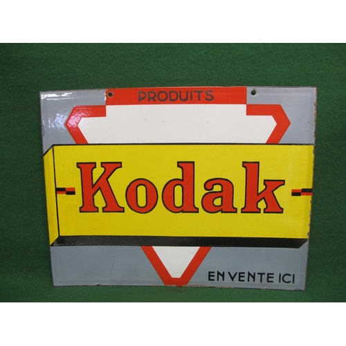 157 - Colourful double sided enamel advertising sign for Produits Kodak En Vente 101, red and black letter... 