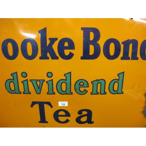 158 - Enamel advertising sign for Brooke Bond Dividend Tea, dark blue and green letters on an orange groun... 