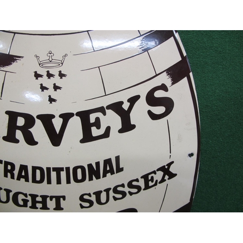 159 - Barrel shaped enamel advertising sign for a local Lewes brewery - Harveys Traditional Draught Sussex... 