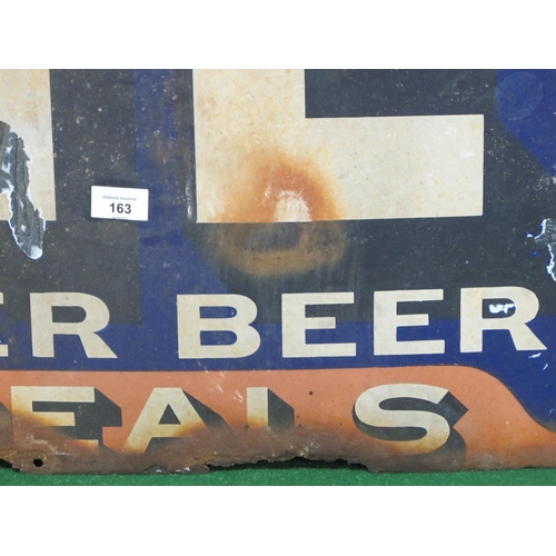 163 - Enamel sign for Batey's Ginger Beer At Meals, white letters on a blue ground with a red border - 54