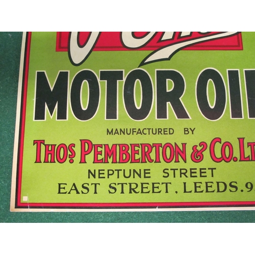 182 - Circa 1930's poster for Pem Motor Oil Manufactured By Thomas Pemberton & Co. Ltd, Leeds, white, blac... 