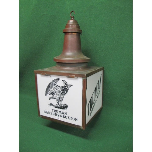 189 - Large copper  and opaque Perspex hanging lantern for Truman, Hanbury & Buton Beers & Ales, featuring... 