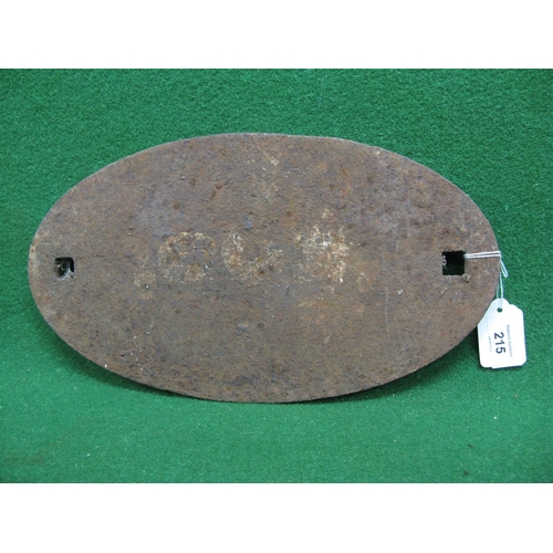 215 - Cast iron oval wagon plate with square mounting holes to read L&SWR Co. 2304 Eastleigh Works, in as ... 