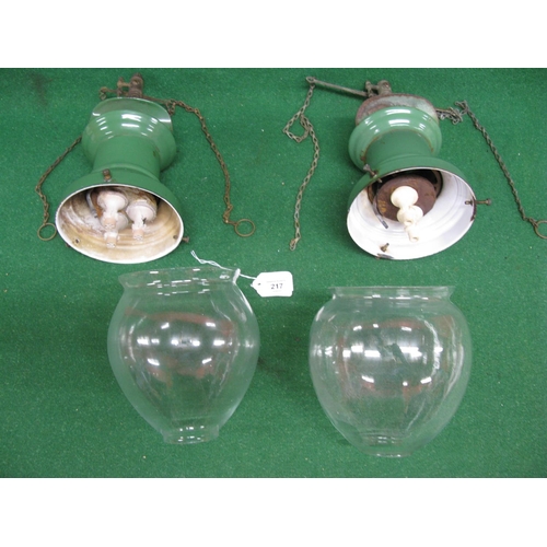 217 - Closely matched pair of indoor Sugg Waiting Room gas lamps with clear glass bowls, believed to be fr... 