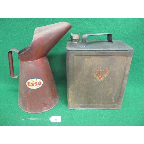 22 - Fina two gallon petrol can with plain cap together with a one gallon Esso oil pourer