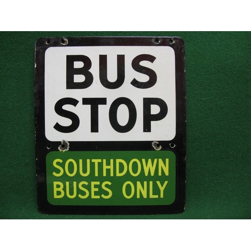 224 - Double sided black and white enamel Bus Stop street sign with Southdown Buses Only in green and crea... 