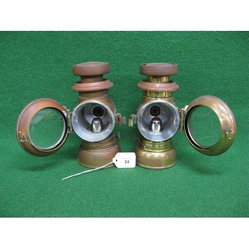 24 - Pair of left and right Jos Lucas Ltd, Birmingham Kings Own No. F141 oil lamps with 3