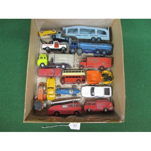 377 - Box of loose Dinky diecast vehicles to include: Slumberland Guy lorry, Talbot Lago racing car, Bedfo... 