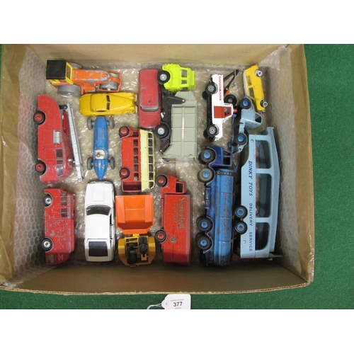 377 - Box of loose Dinky diecast vehicles to include: Slumberland Guy lorry, Talbot Lago racing car, Bedfo... 