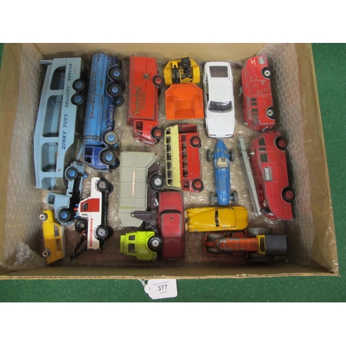 377 - Box of loose Dinky diecast vehicles to include: Slumberland Guy lorry, Talbot Lago racing car, Bedfo... 