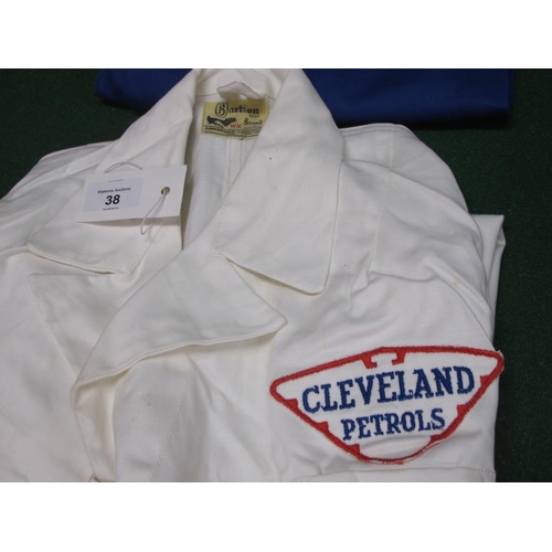 38 - Two white cotton twill boiler suits sizes WX and 44 together with a blue nylon work coat size 38 L40... 