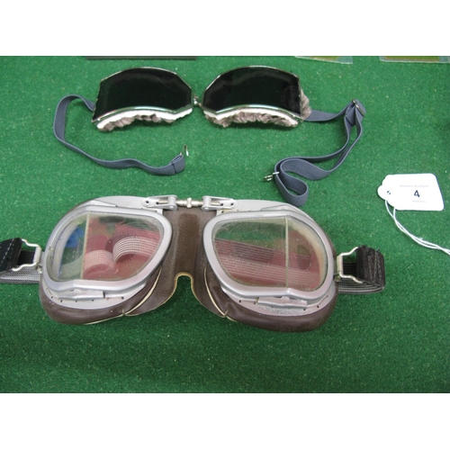 4 - Leather helmet, four pairs of driving goggles and a empty box for Willson (USA) goggles