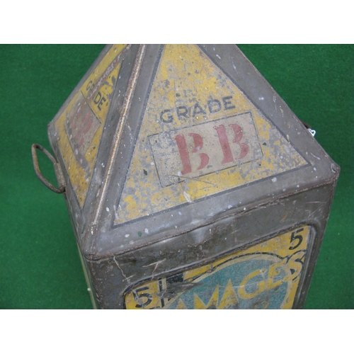 40 - Gamages five gallon pyramid motor oil can with cap and two handles, featuring speedboat, seaplane an... 