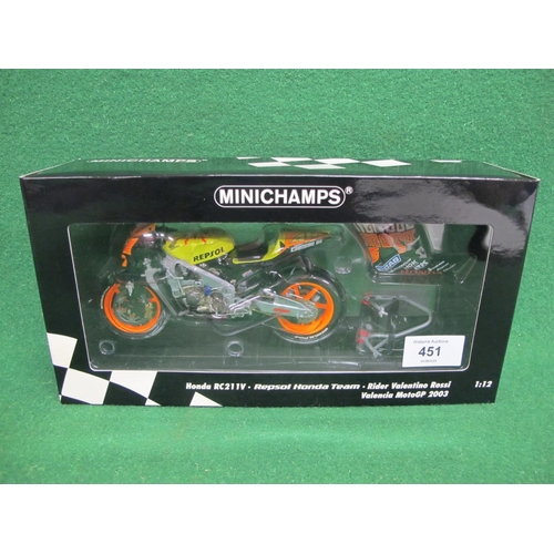 451 - Boxed Minichamps 1:12 scale metal motorcycle model of a Honda RC2VVi-Repsol Honda Team, Valencia Mot... 