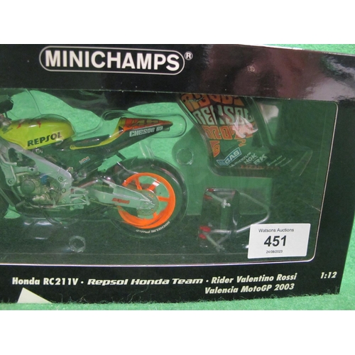 451 - Boxed Minichamps 1:12 scale metal motorcycle model of a Honda RC2VVi-Repsol Honda Team, Valencia Mot... 