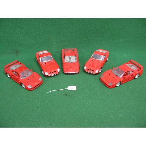 456 - Five loose 1:18 scale models of Ferrari's from Burago and Tonka-Polistil (dusty)