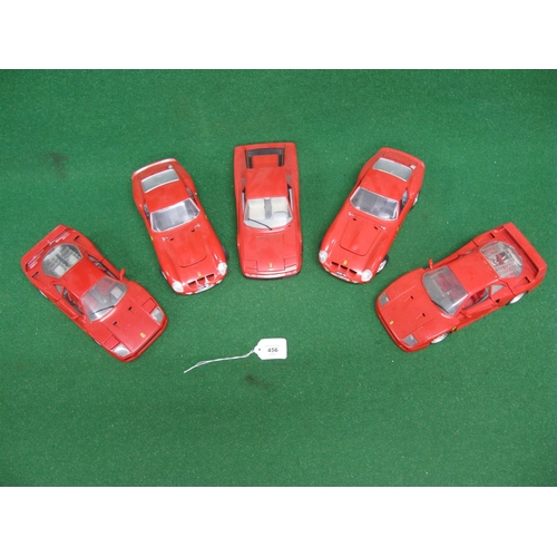 456 - Five loose 1:18 scale models of Ferrari's from Burago and Tonka-Polistil (dusty)