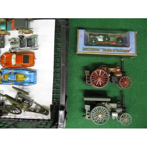 457 - Box of loose diecast models of cars and traction engines from Corgi, Matchbox and Dinky together wit... 