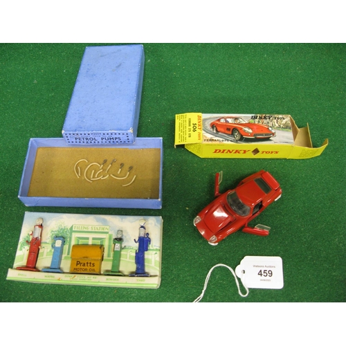 459 - Dinky No. 49 Petrol Pump set with Pratts oil dispenser (hose parts and filler/hooks are present) tog... 