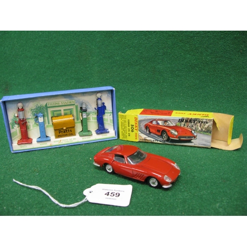 459 - Dinky No. 49 Petrol Pump set with Pratts oil dispenser (hose parts and filler/hooks are present) tog... 