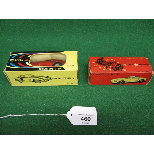 460 - Two boxed diecast model cars to comprise: Politoys No. 540 (Italy) Ferrari 275 GTB/4 and a Tekno No.... 