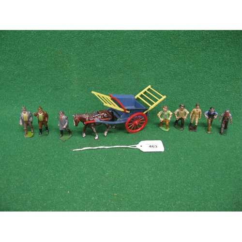 463 - Britains Tumbrell hay cart with two hay ladders, backboard, horse and farm hand together with seven ... 