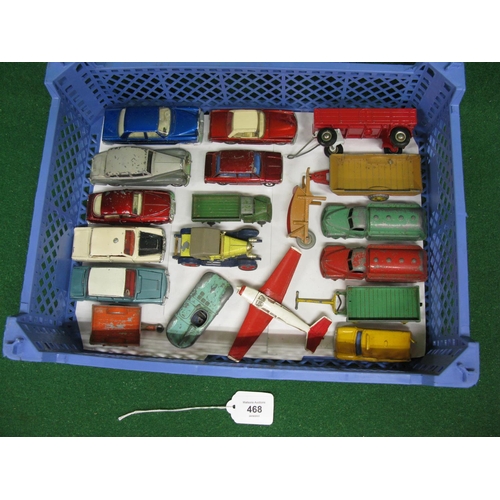 468 - Box of loose, playworn Dinky items to include: French made Mercedes Benz 280SL, Hillman Imp in red l... 