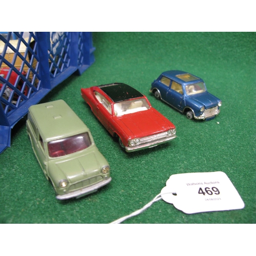 469 - Box of loose, playworn Corgi items to include: Austin Mini van (with both rear doors), Marlin Ramble... 