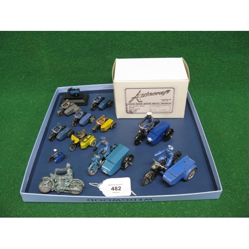 482 - Tray of RAC and AA motorcycle patrol outfits made by Meccano-Dinky, Benbros, Copycat etc together wi... 