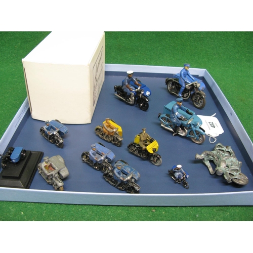 482 - Tray of RAC and AA motorcycle patrol outfits made by Meccano-Dinky, Benbros, Copycat etc together wi... 