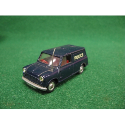 489 - Quantity of loose playworn Corgi vehicles to include: Austin Mini Police van with back doors and aer... 