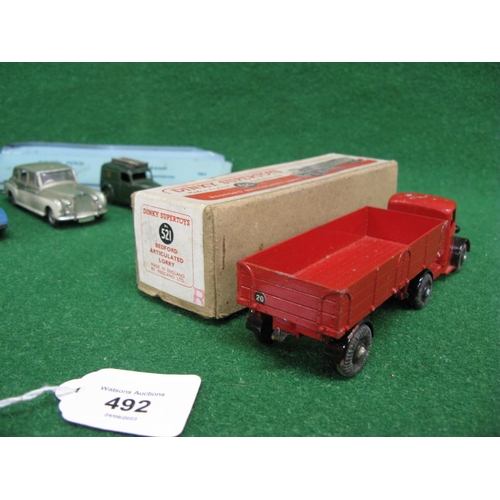 492 - Boxed 1948 Dinky No. 521 Bedford articulated lorry in red livery together with a loose 261 Telephone... 