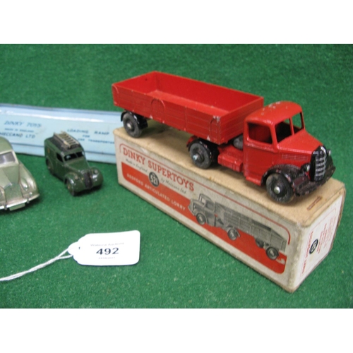 492 - Boxed 1948 Dinky No. 521 Bedford articulated lorry in red livery together with a loose 261 Telephone... 