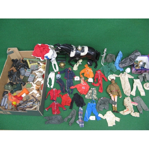 494 - Two boxes of Action Man items to include: man, horse, selection of clothing, boots, hats and guns to... 