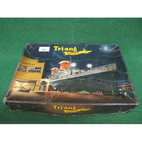 497 - Boxed Triang Minic Ships M.892 SS United States presentation set containing the ship, dock parts and... 