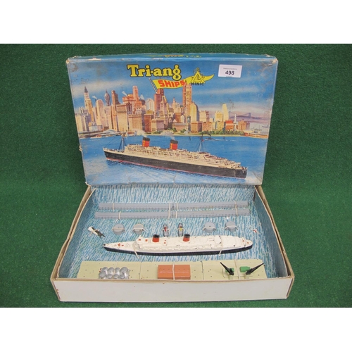 498 - Boxed Triang Minic Ships M891 RMS Queen Elizabeth presentation set containing the ship, dock parts, ... 